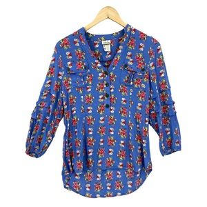 MATILDA JANE Shirt Top Floral Woven Rayon Ruffle Sleeve